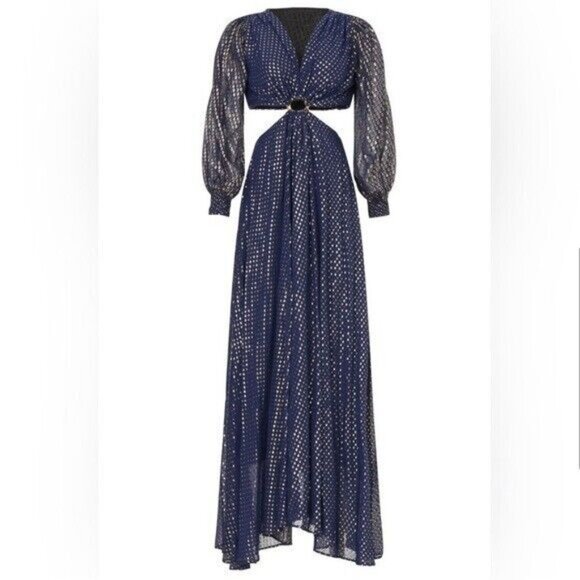 DELFI Collective Cerise Gown Size Small $648 Blue Polka Dot Metallic Gold - Picture 8 of 8